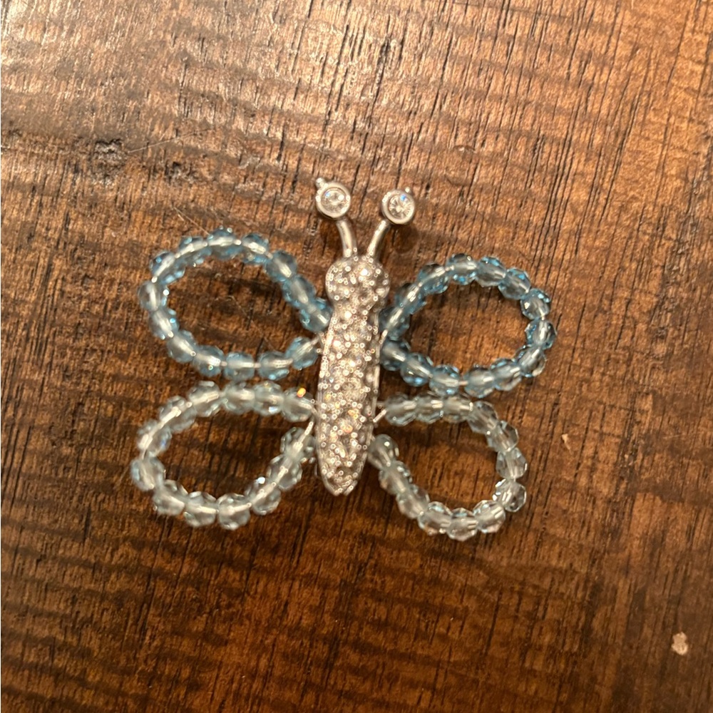 Swarovski Crystal Blue and Silver Butterfly Brooch
